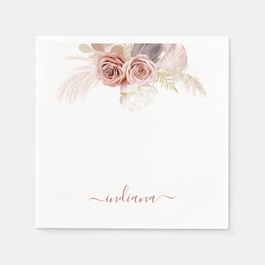 Serviette En Papier Monogramme Pampas Grass Terracotta Floral Personna (Devant)