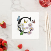 Serviette En Papier Monogramme papillon floral initial C     (En situation)