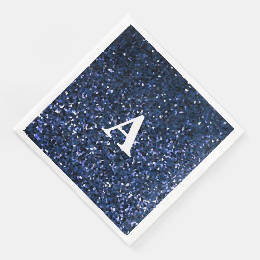 Serviette En Papier Monogramme Parties scintillant bleue initiale Blan (Coin)
