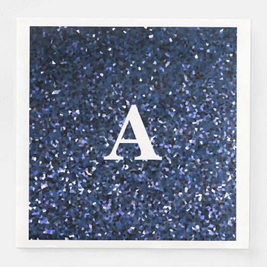 Serviette En Papier Monogramme Parties scintillant bleue initiale Blan (Devant)