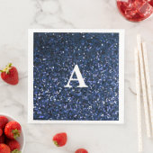Serviette En Papier Monogramme Parties scintillant bleue initiale Blan (En situation)