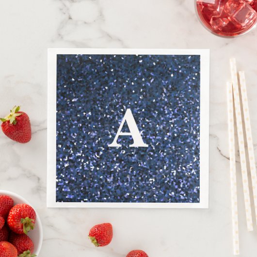 Serviette En Papier Monogramme Parties scintillant bleue initiale Blan (En situation)