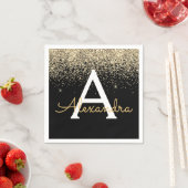 Serviette En Papier Monogramme Parties scintillant de luxe noir or (En situation)
