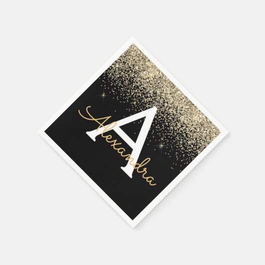 Serviette En Papier Monogramme Parties scintillant de luxe noir or (Coin)