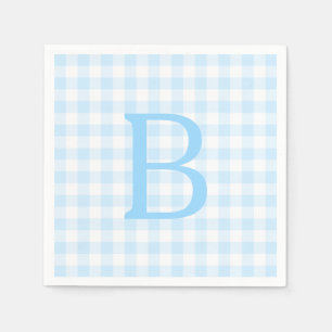Serviette En Papier Monogramme Pastel bleu et blanc En vichy