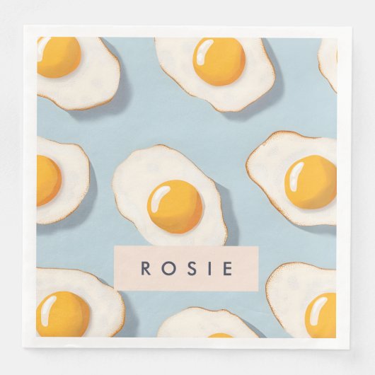 Serviette En Papier Monogramme Personalisé Sunny Side Up Motif Oeuf (Devant)