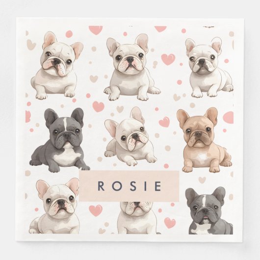 Serviette En Papier Monogramme Personalized Adorable French Bulldog (Devant)