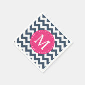 Serviette En Papier Monogramme personnalisé bleu marine et rose chaud (Coin)
