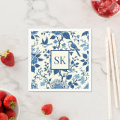 Serviette En Papier Monogramme personnalisé Chinoiserie Bleu et blanc (En situation)