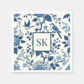 Serviette En Papier Monogramme personnalisé Chinoiserie Bleu et blanc (Devant)
