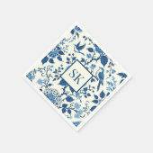 Serviette En Papier Monogramme personnalisé Chinoiserie Bleu et blanc (Coin)
