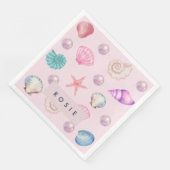 Serviette En Papier Monogramme personnalisé Coastal Seashell Pearl Océ (Coin)