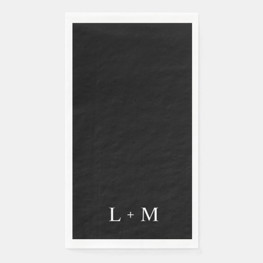 Serviette En Papier Monogramme personnalisé contemporain Mariage noir (Devant)