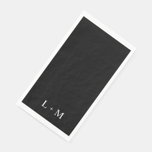 Serviette En Papier Monogramme personnalisé contemporain Mariage noir  (Coin)