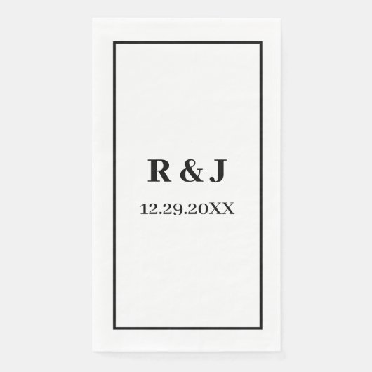 Serviette En Papier Monogramme Personnalisé Couple Nom Noir Blanc Mini (Devant)