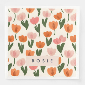 Serviette En Papier Monogramme Personnalisé Cute Spring Tulip Motif