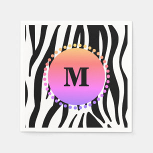 Serviette En Papier Monogramme personnalisé de bande noire Zèbre