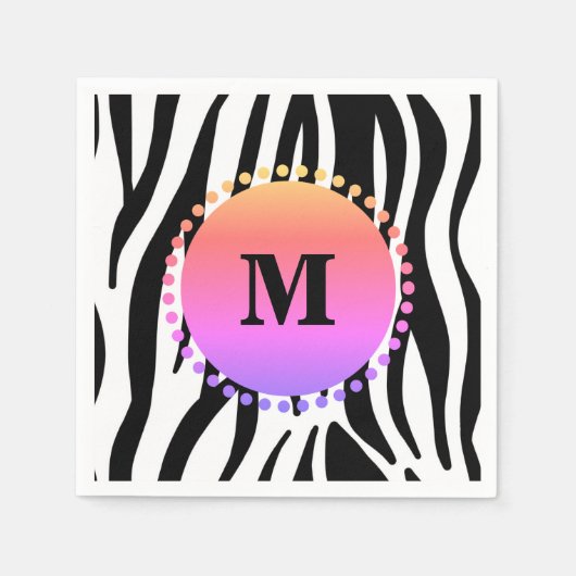 Serviette En Papier Monogramme personnalisé de bande noire Zèbre (Devant)