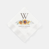 Serviette En Papier Monogramme personnalisé en fleur de soleil rustiqu (Coin)