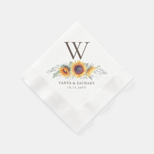 Serviette En Papier Monogramme personnalisé en fleur de soleil rustiqu (Coin)