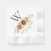 Serviette En Papier Monogramme personnalisé en fleur de soleil rustiqu (Devant)