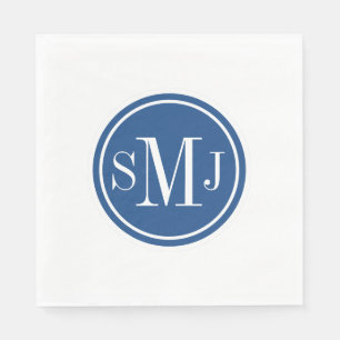 Serviette En Papier Monogramme personnalisé et bleu classique