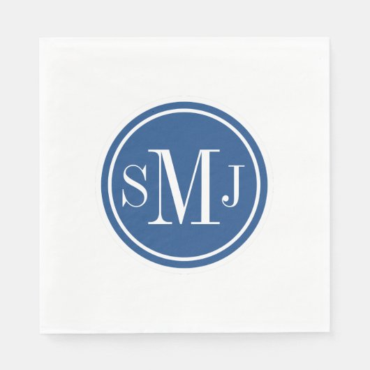 Serviette En Papier Monogramme personnalisé et bleu classique (Devant)
