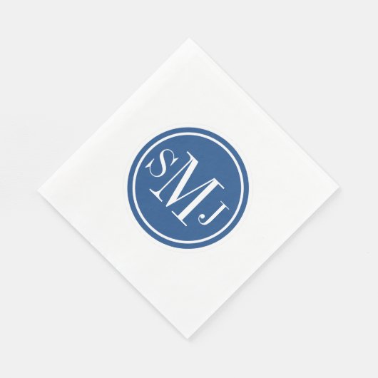 Serviette En Papier Monogramme personnalisé et bleu classique (Coin)