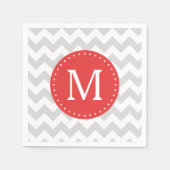 Serviette En Papier Monogramme personnalisé gris et rouge Chevron (Devant)