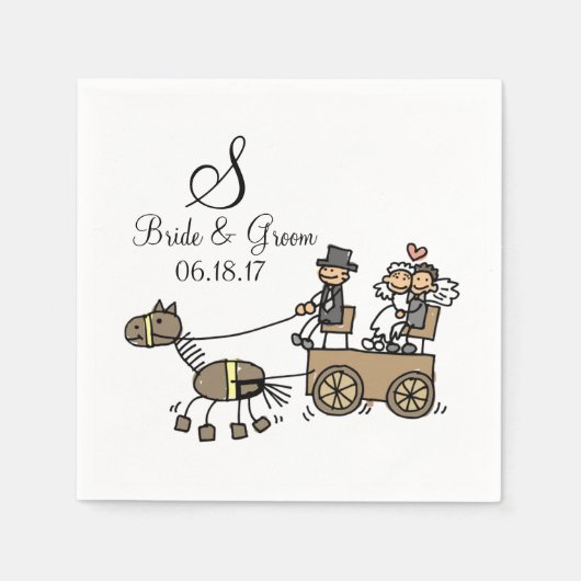 Serviette En Papier Monogramme personnalisé Mariage Cheval traîné (Devant)