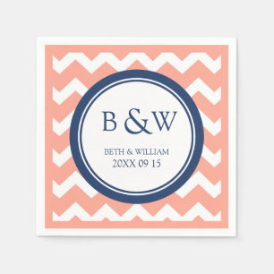 Serviette En Papier Monogramme personnalisé Mariage Napkin Coral Blue 