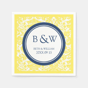 Serviette En Papier Monogramme personnalisé Mariage Napkin Jaune Bleu 