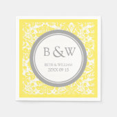Serviette En Papier Monogramme personnalisé Mariage Napkin jaune gris (Devant)