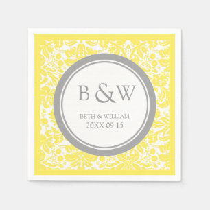 Serviette En Papier Monogramme personnalisé Mariage Napkin jaune gris 