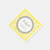 Serviette En Papier Monogramme personnalisé Mariage Napkin jaune gris (Coin)
