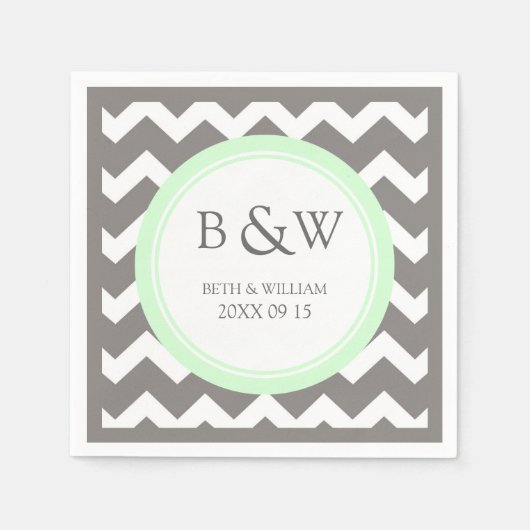 Serviette En Papier Monogramme personnalisé Mariage Napkin Mint Grey C (Devant)