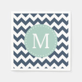 Serviette En Papier Monogramme personnalisé Marine bleu et menthe vert (Devant)