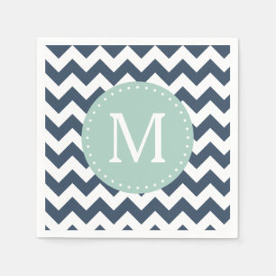 Serviette En Papier Monogramme personnalisé Marine bleu et menthe vert