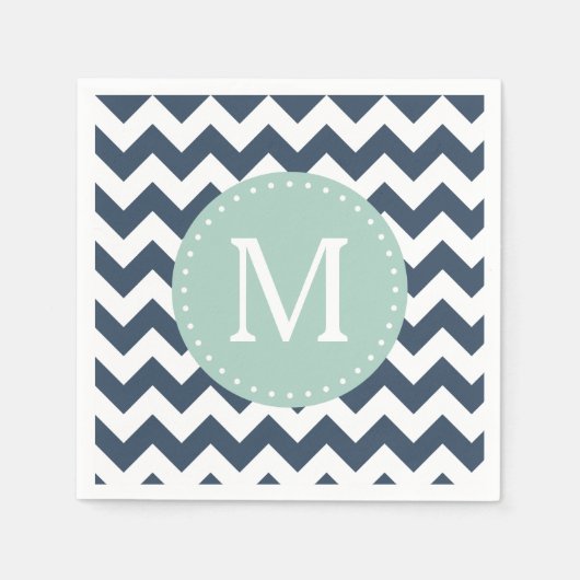 Serviette En Papier Monogramme personnalisé Marine bleu et menthe vert (Devant)