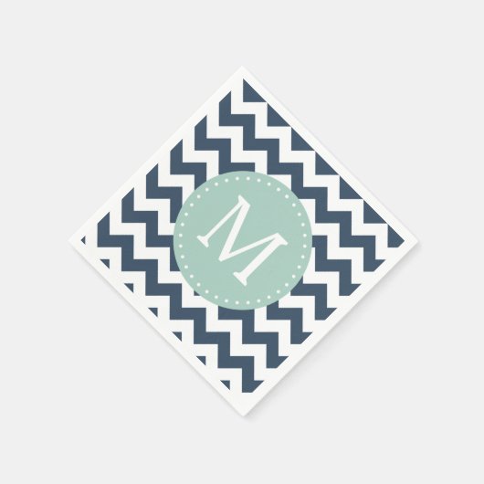 Serviette En Papier Monogramme personnalisé Marine bleu et menthe vert (Coin)