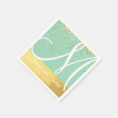 Serviette En Papier Monogramme personnalisé Mint Green Sage Gold Maria (Coin)