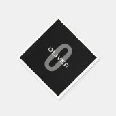 Serviette En Papier Monogramme personnalisé noir gris blanc Nom (Coin)