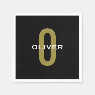 Serviette En Papier Monogramme personnalisé Noir Or Blanc Nom