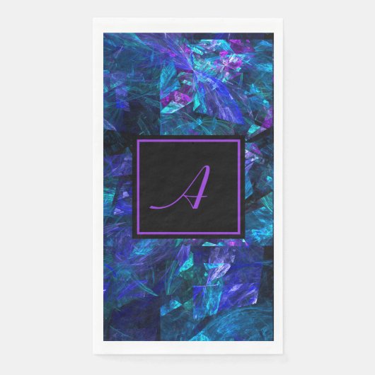 Serviette En Papier Monogramme personnalisé Noir violet Abstrait Anniv (Devant)