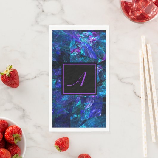 Serviette En Papier Monogramme personnalisé Noir violet Abstrait Anniv (En situation)