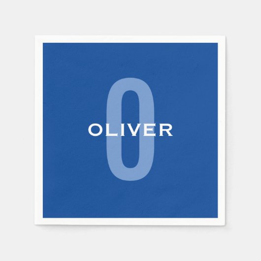 Serviette En Papier Monogramme personnalisé Nom bleu blanc (Devant)