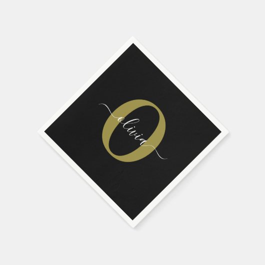 Serviette En Papier Monogramme personnalisé Nom du script Black White  (Coin)