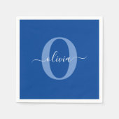 Serviette En Papier Monogramme personnalisé Nom du script Bleu Blanc (Devant)