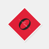 Serviette En Papier Monogramme personnalisé Nom du script Rouge Noir B (Coin)