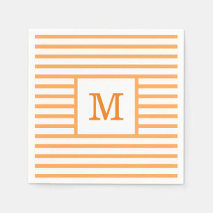 Serviette En Papier Monogramme personnalisé Orange and White Stripes
